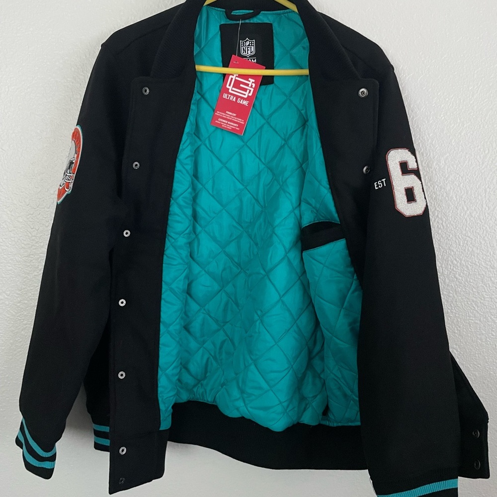 Miami Dolphins NFL Ultra Game Stitched Letterman Bomber Jacket - Picture 3 of 10
